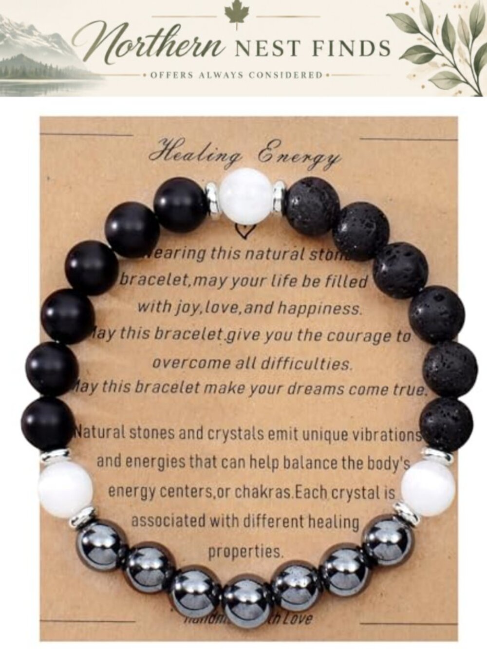 8mm Natural Stone Beaded Bracelet Protection Crystal 6.5in Inspirational Gift